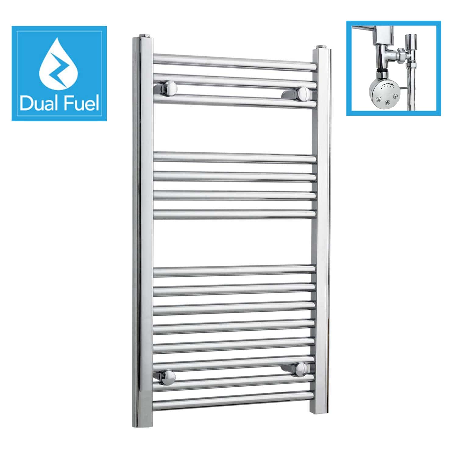 450 x 800 Chrome Dual Fuel Flat Heated Towel Rail