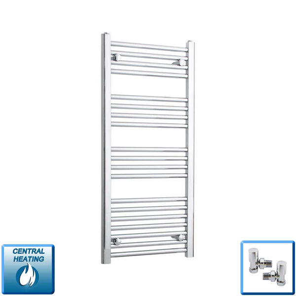 With Angled Valve 450mm Wide 1000mm High Flat Chrome Towel Rail Radiator