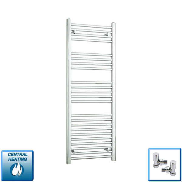 With Angled Valve 450mm Wide 1200mm High Flat Chrome Heated Towel Radiator