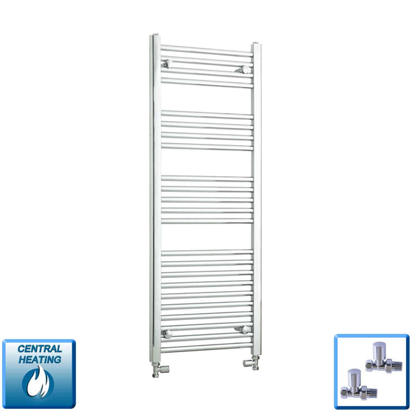 With Straight Valve 450mm Wide 1200mm High Flat Chrome Heated Towel Radiator