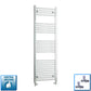 With Straight Valve 450mm Wide 1400mm High Flat Chrome Heated Towel Rail
