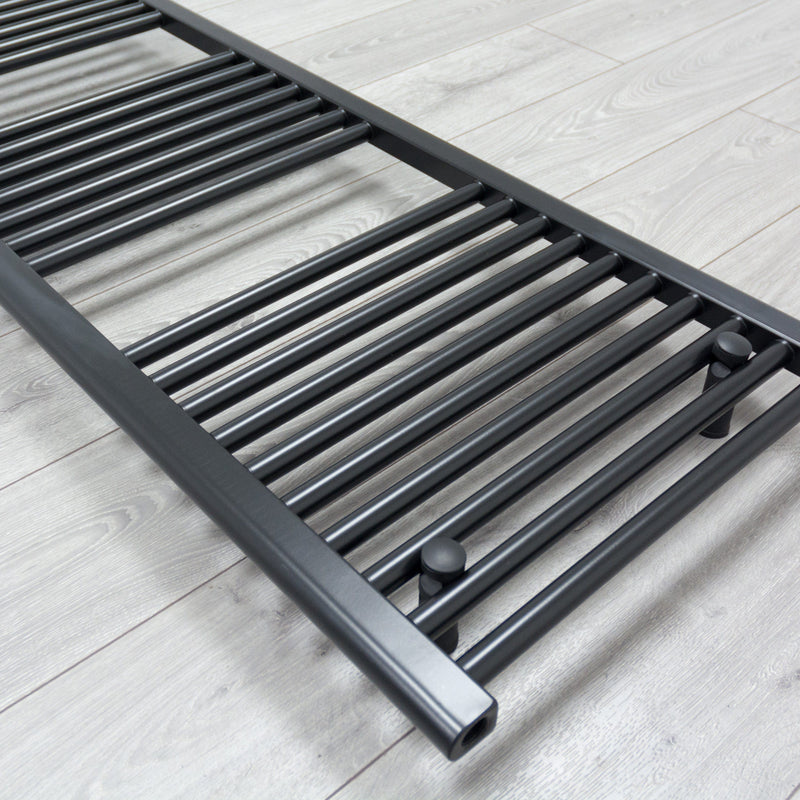 450mm Wide 1800mm High Flat Black Heated Towel Rail Radiator