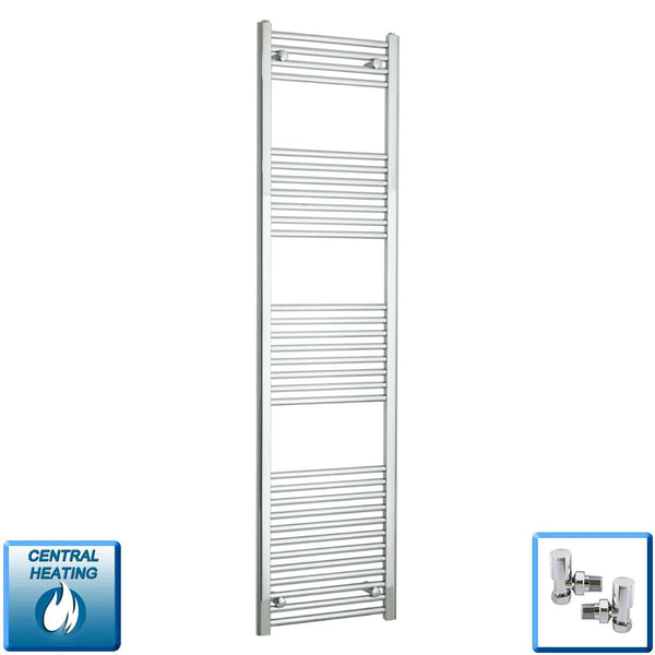 With Angled Valve 450mm Wide 1800mm High Flat Chrome Heated Towel Radiator