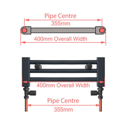 450mm Wide 600mm High Heated Towel Rail Flat Black
