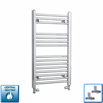 With Straight Valve 450mm Wide 800mm High Flat Chrome Heated Towel Rail Radiator