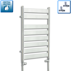 With Straight Valve 500 W x 800 H Heated Flat Panel Design Towel Rail Chrome