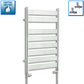 With Straight Valve 500 W x 800 H Heated Flat Panel Design Towel Rail Chrome