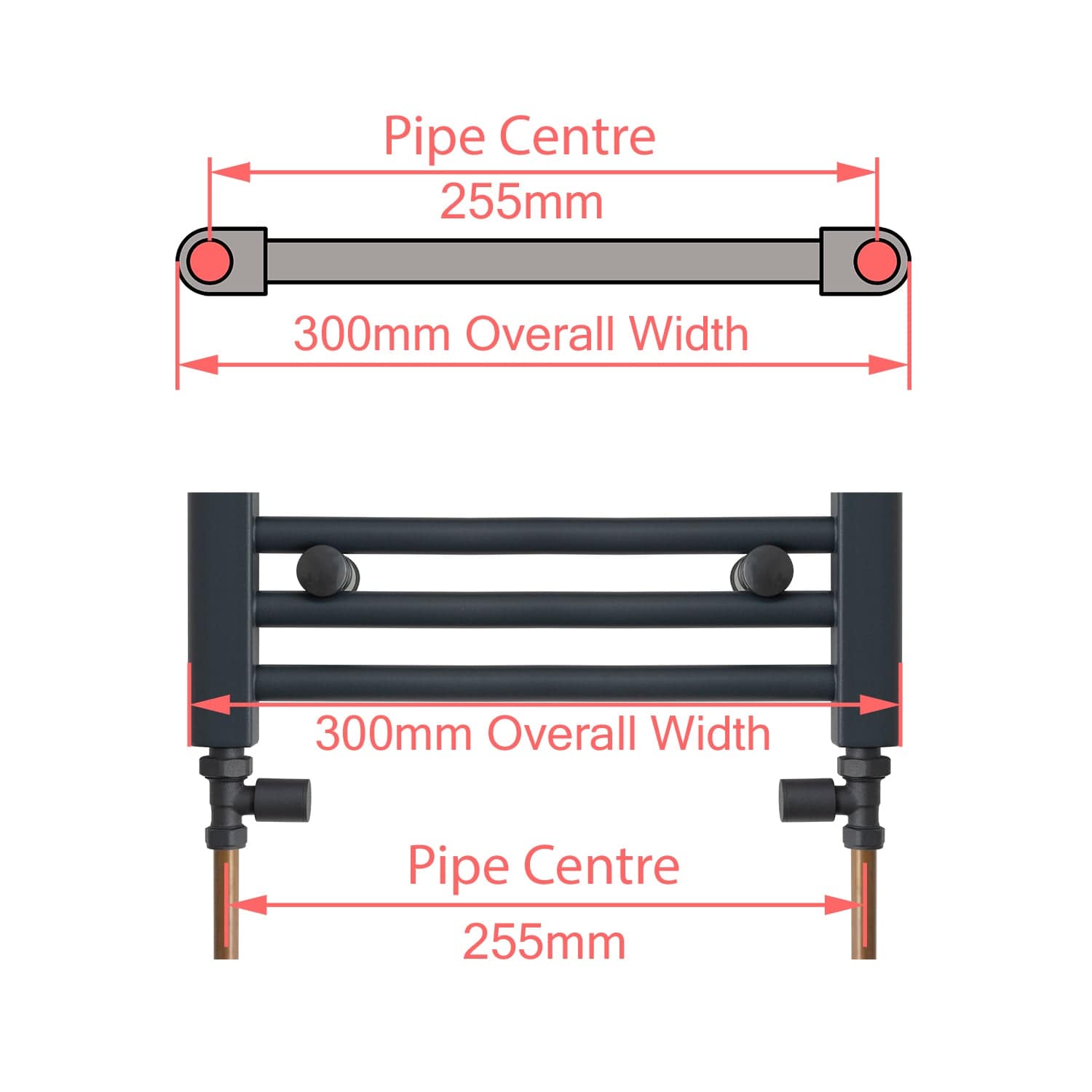 500 x  1000 Dual Fuel Flat Black Heated Towel Rail