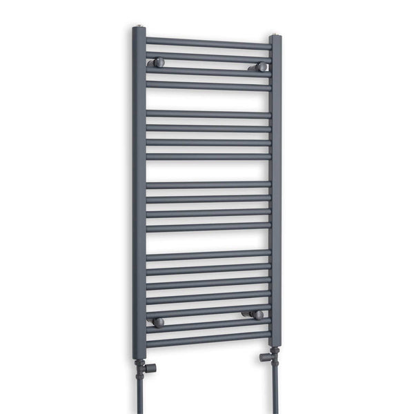 With Straight Valve 500 x 1000 Flat Anthracite Sand Grey Heated Towel Radiator