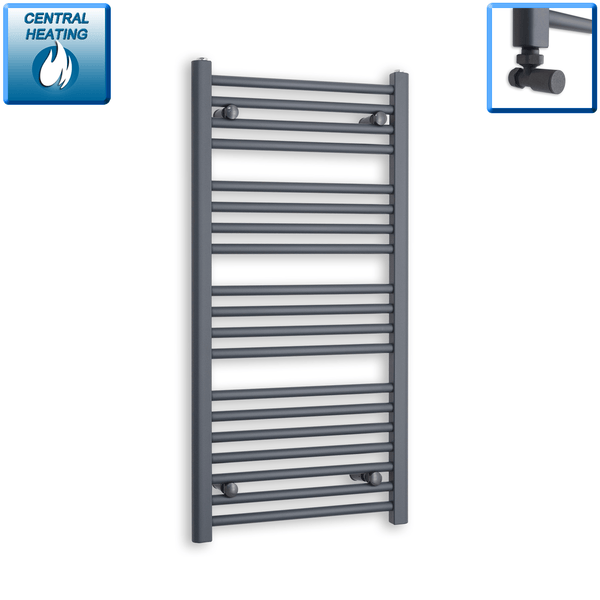 With Angled Valve 500 x 1000 Flat Anthracite Sand Grey Heated Towel Radiator