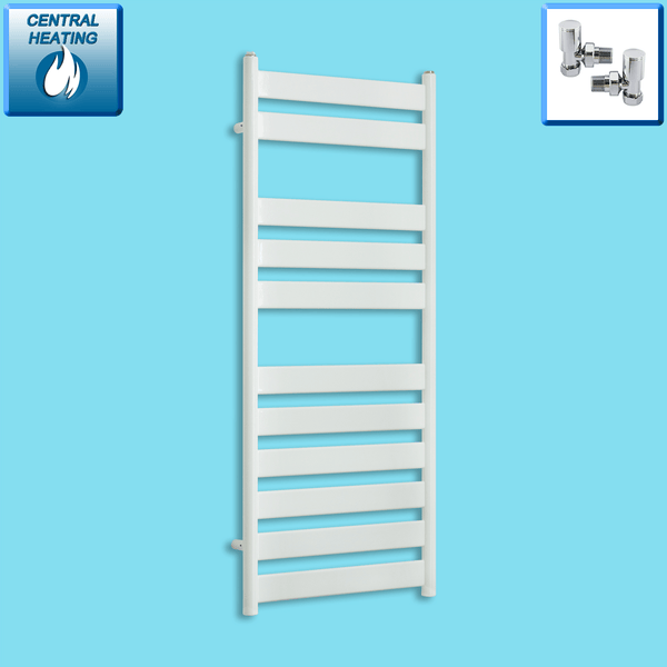 With Angled Valve 500 x 1200 Heated Flat Panel Design Towel Rail for Central Heating