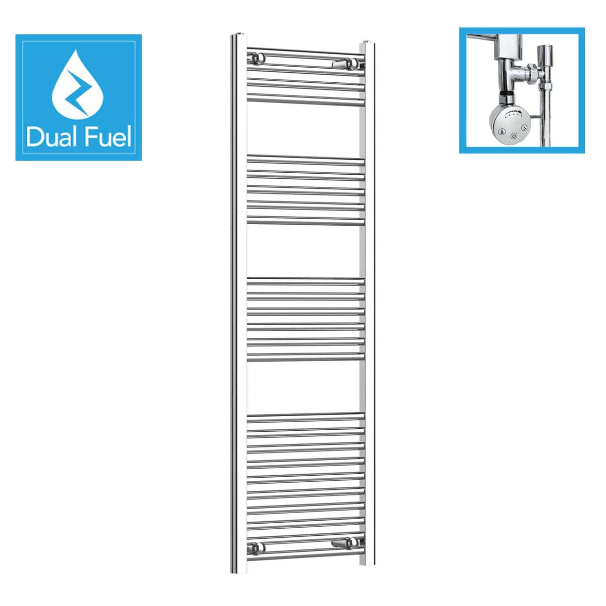 500 x 1400 Chrome Dual Fuel Flat Heated Towel Rail