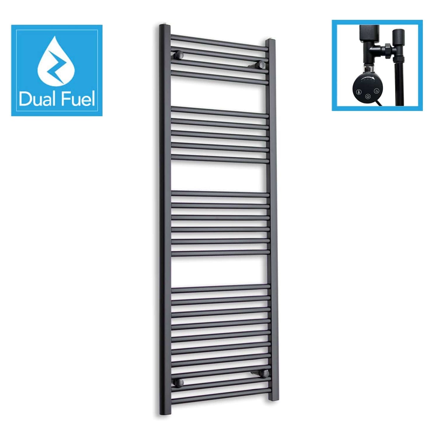500 x 1400 Dual Fuel Flat Black Heated Towel Rail