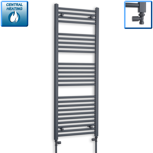 With Straight Valve 500 x 1400 Flat Anthracite Sand Grey Heated Towel Rail
