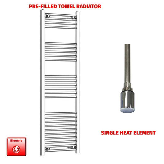 Single Heat 500 x 1400 Flat Chrome Electric Towel Rail Pre-Filled HTR