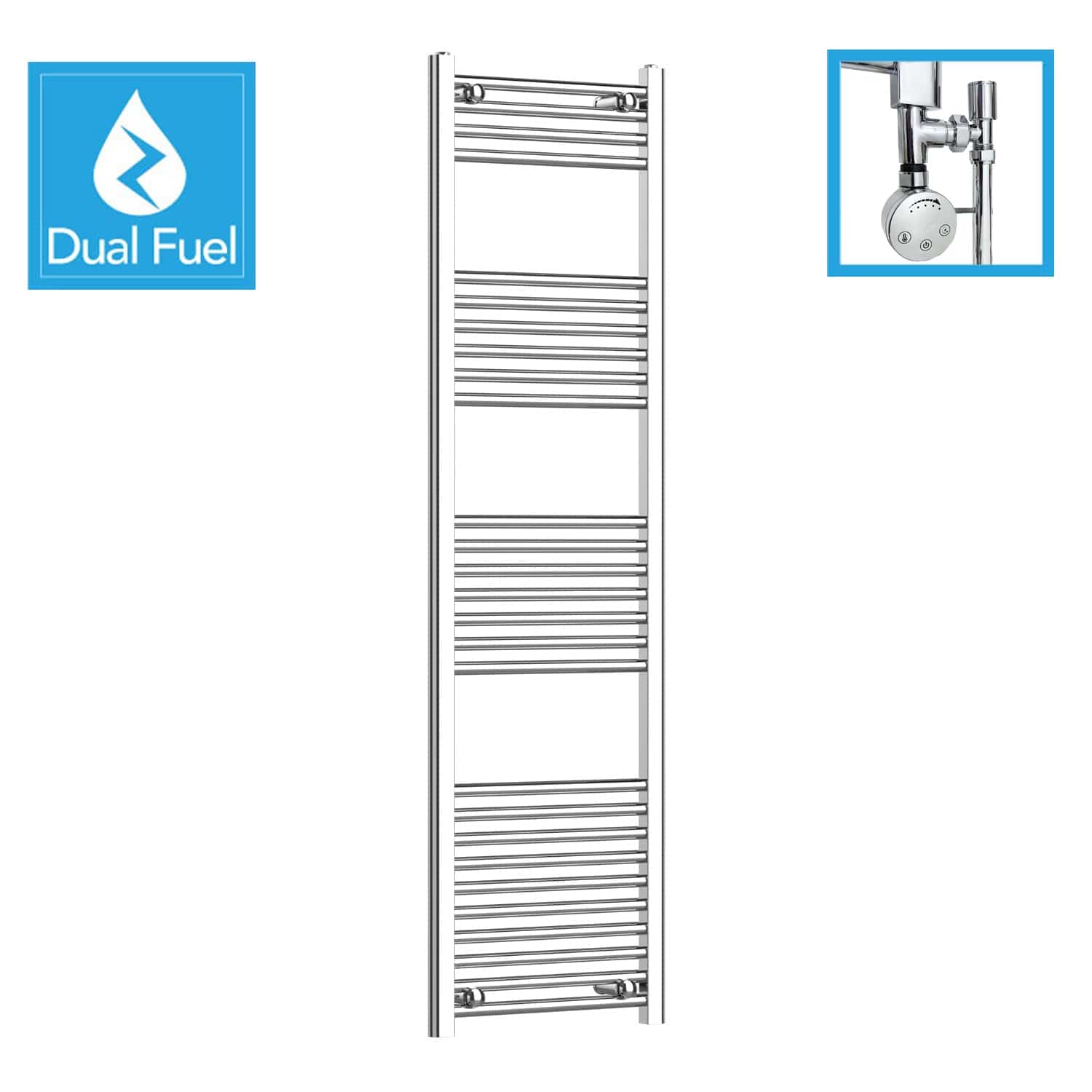 500 x 1600 Chrome Dual Fuel Flat Heated Towel Rail