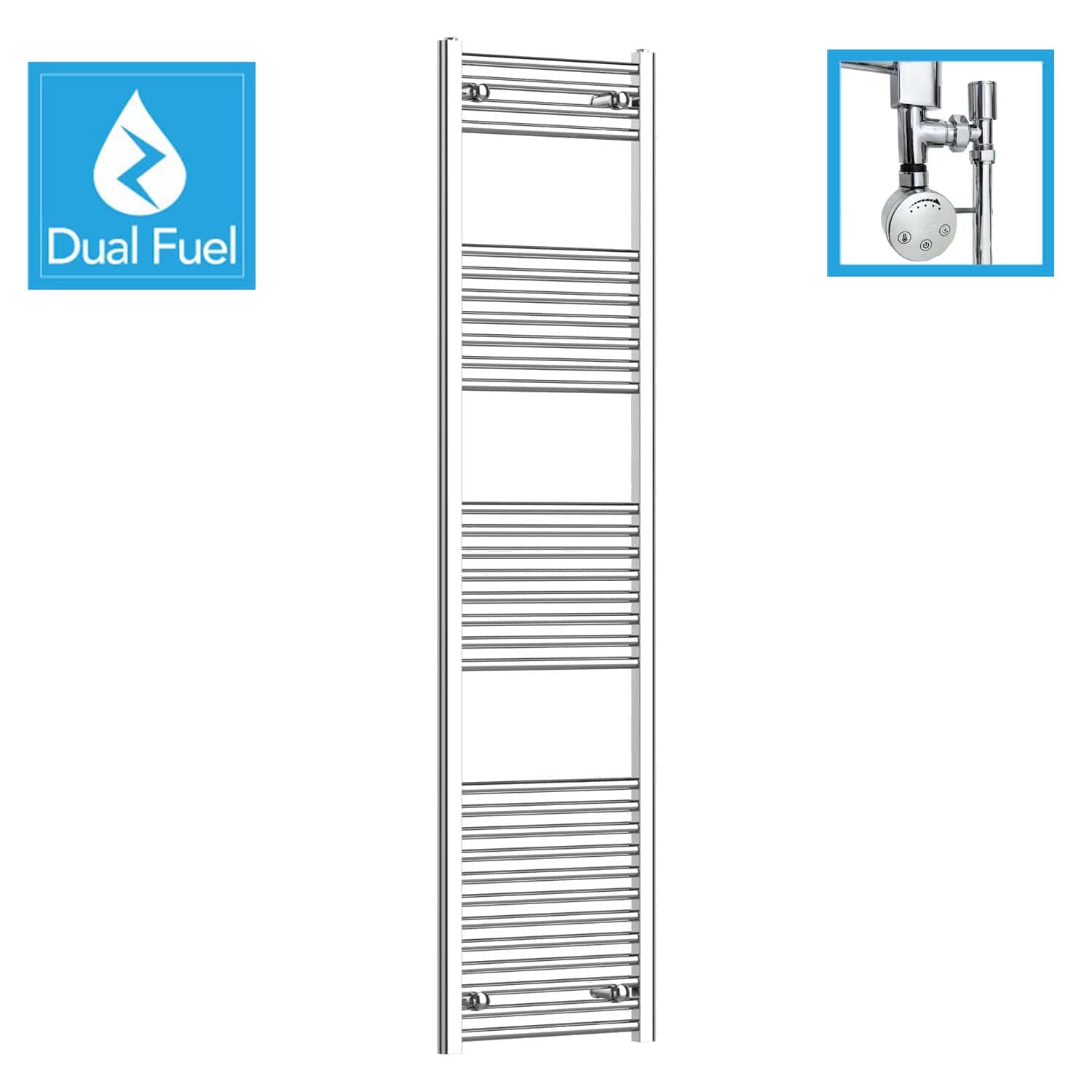 500 x 1800 Chrome Dual Fuel Flat Heated Towel Rail