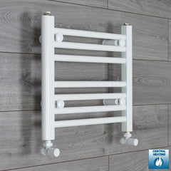 With Angled Valve 500 x 400mm High Flat White Heated Towel Rail Radiator HTR