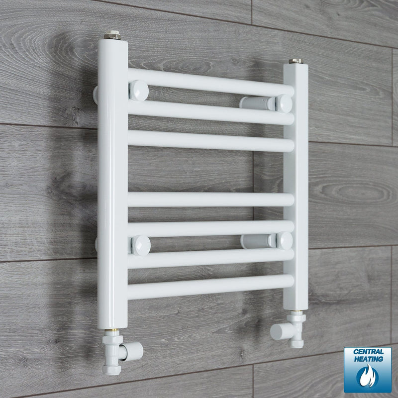 With Straight Valve 500 x 400mm High Flat White Heated Towel Rail Radiator HTR