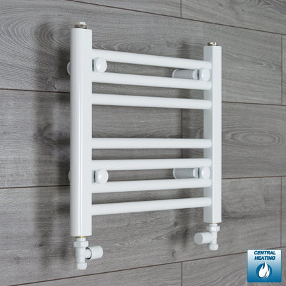 With Straight Valve 500 x 400mm High Flat White Heated Towel Rail Radiator HTR