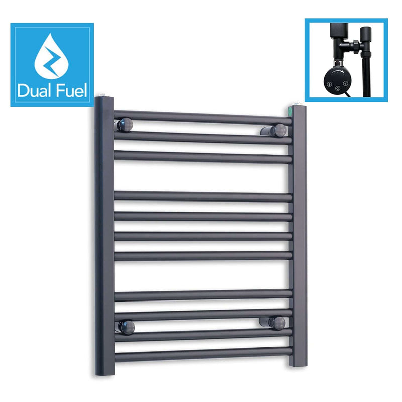 500x600mm Dual Fuel Flat Black Heated Towel Rail