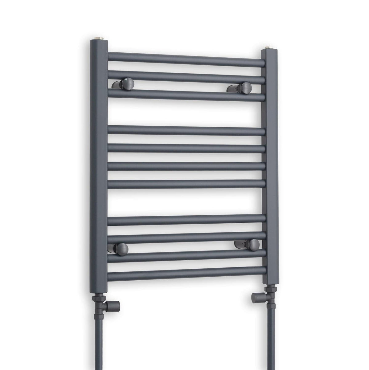 Matt Black Heated Towel Rail Dimensions - 550mm Pipe Centre, 600mm Overall Width