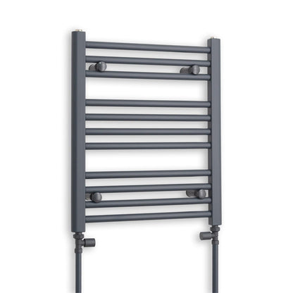 Matt Black Heated Towel Rail Dimensions - 550mm Pipe Centre, 600mm Overall Width
