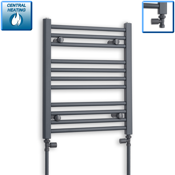 With Straight Valve 500 x 600 Flat Anthracite Sand Grey Heated Towel Rail HTR