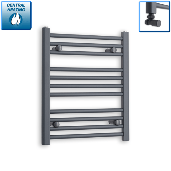 With Angled Valve 500 x 600 Flat Anthracite Sand Grey Heated Towel Rail HTR