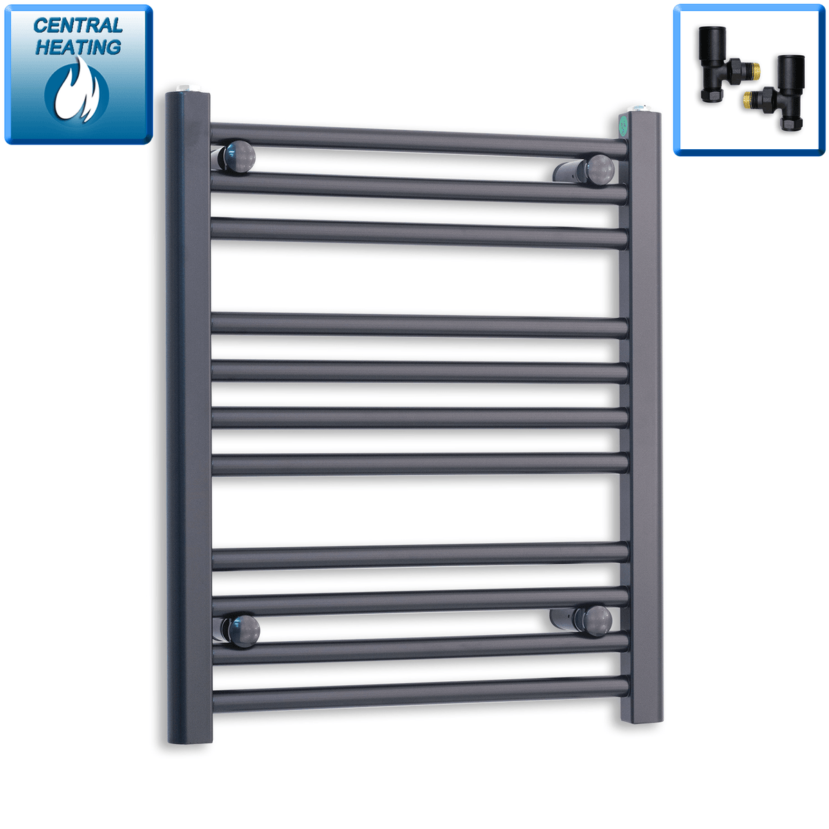 With Angled Valve 500 x 600 Flat Black Heated Towel Rail Radiator HTR