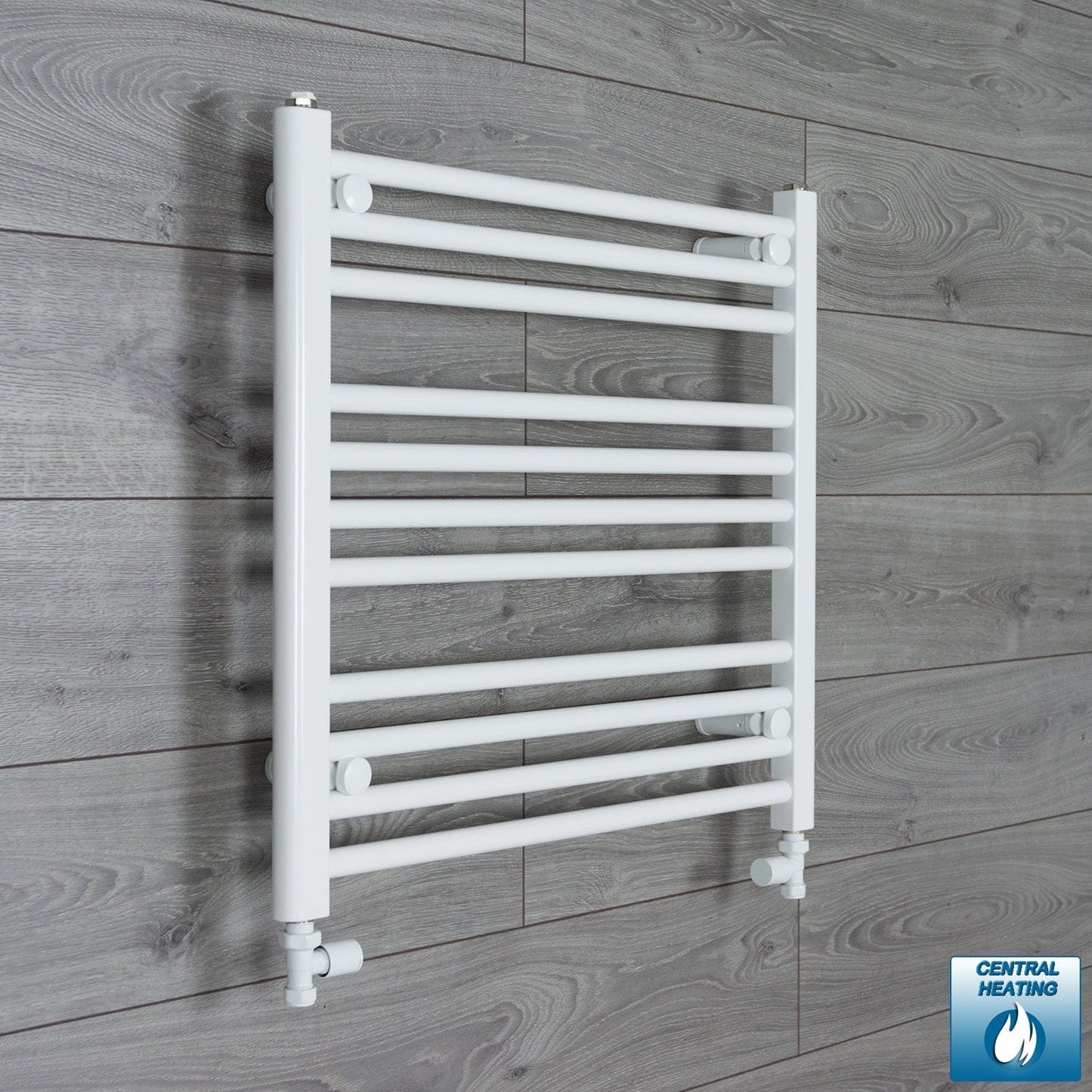 With Straight Valve 500 x 600mm High Flat White Heated Towel Rail Radiator HTR