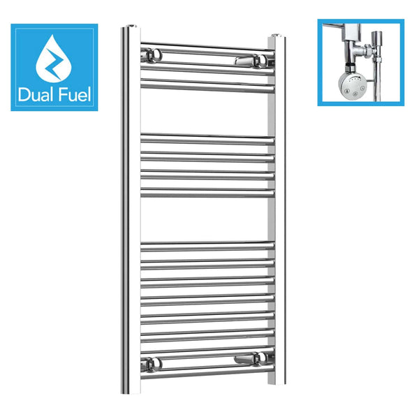 500 x 800 Chrome Dual Fuel Flat Heated Towel Rail