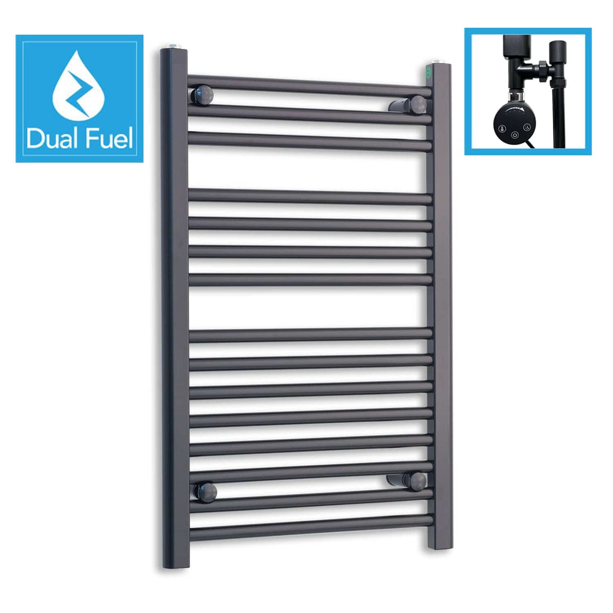 500 x 800 Dual Fuel Flat Black Heated Towel Rail