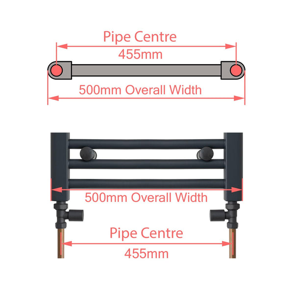 500mm Wide 1200mm High Flat Anthracite Heated Towel Rail