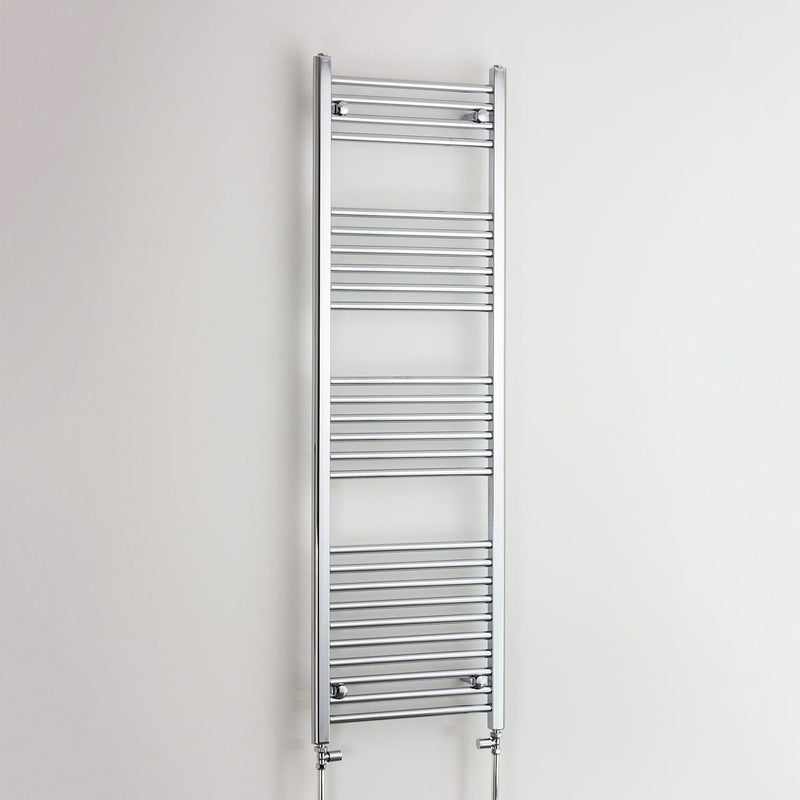 With Straight Valve 500mm Wide 1600mm High Curved Chrome Heated Towel Rail Radiator HTR