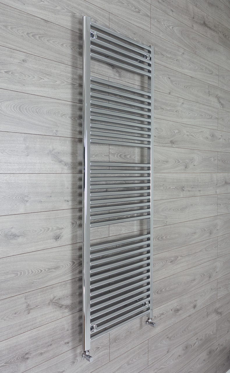 With Angled Valve 500mm Wide 1744mm High 25mm Tubes Straight Chrome Towel Rail