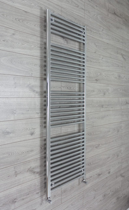 With Angled Valve 500mm Wide 1744mm High 25mm Tubes Straight Chrome Towel Rail