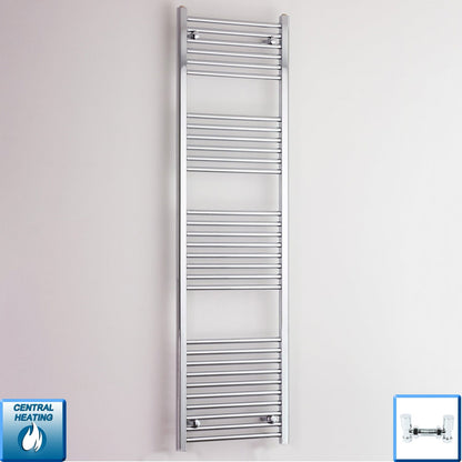 With Angled Valve 500mm Wide 1800mm High Curved Chrome Heated Towel Radiator