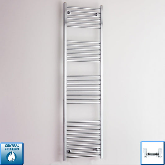 With Angled Valve 500mm Wide 1800mm High Curved Chrome Heated Towel Radiator