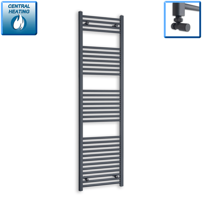 With Angled Valve 500mm Wide 1800mm High Flat Anthracite Heated Towel Radiator