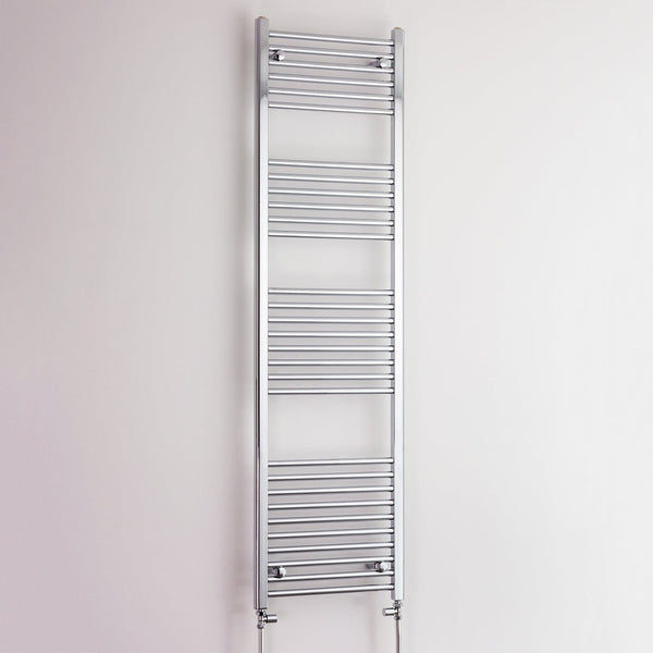 With Straight Valve 500mm Wide 1800mm High Flat Chrome Heated Towel Rail HTR