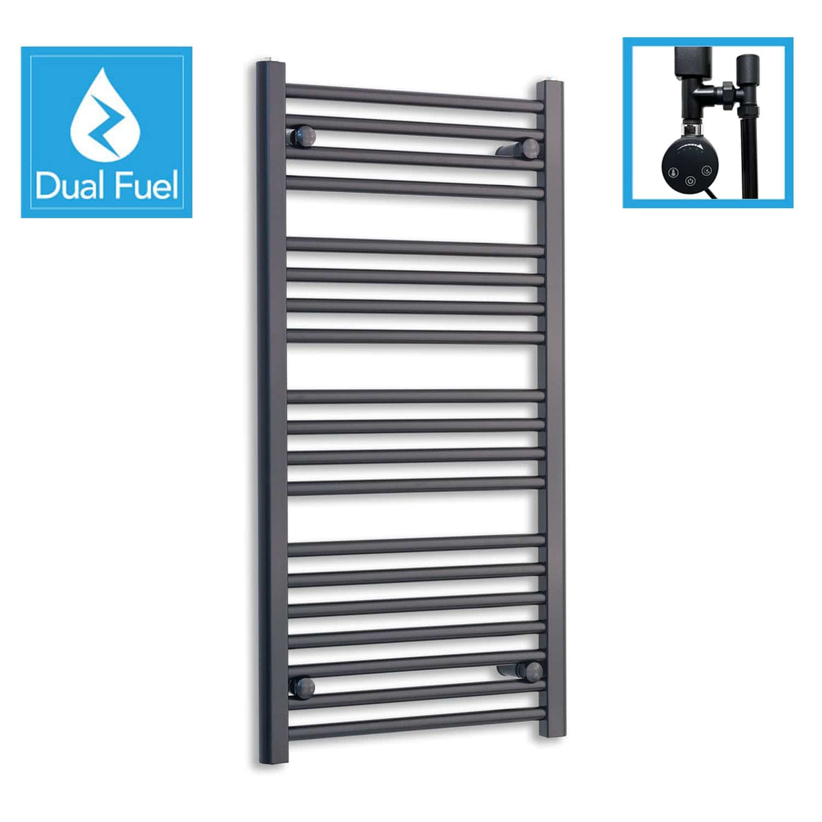 550 x 1000 Dual Fuel Flat Black Heated Towel Rail