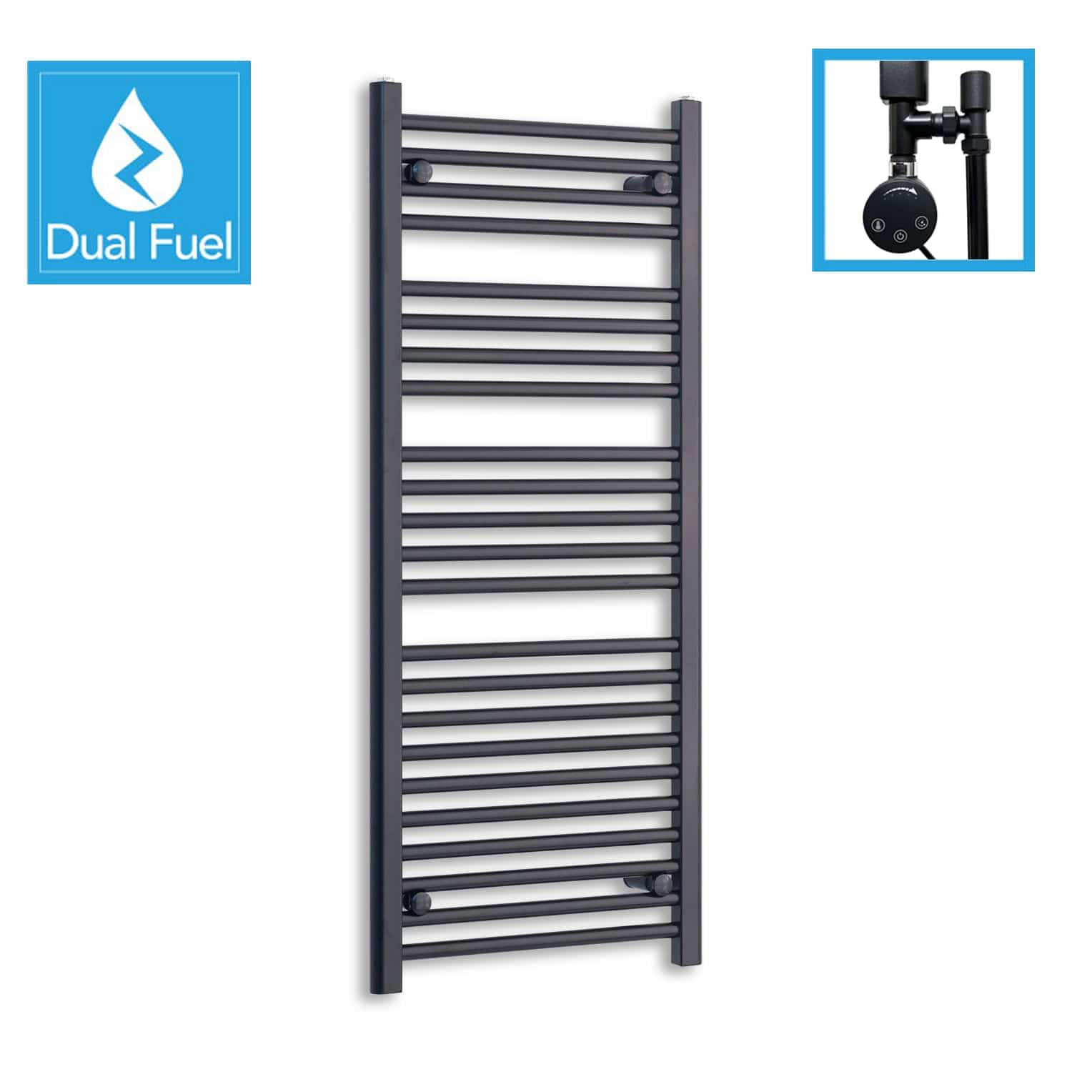 550 x 1200 Dual Fuel Flat Black Heated Towel Rail