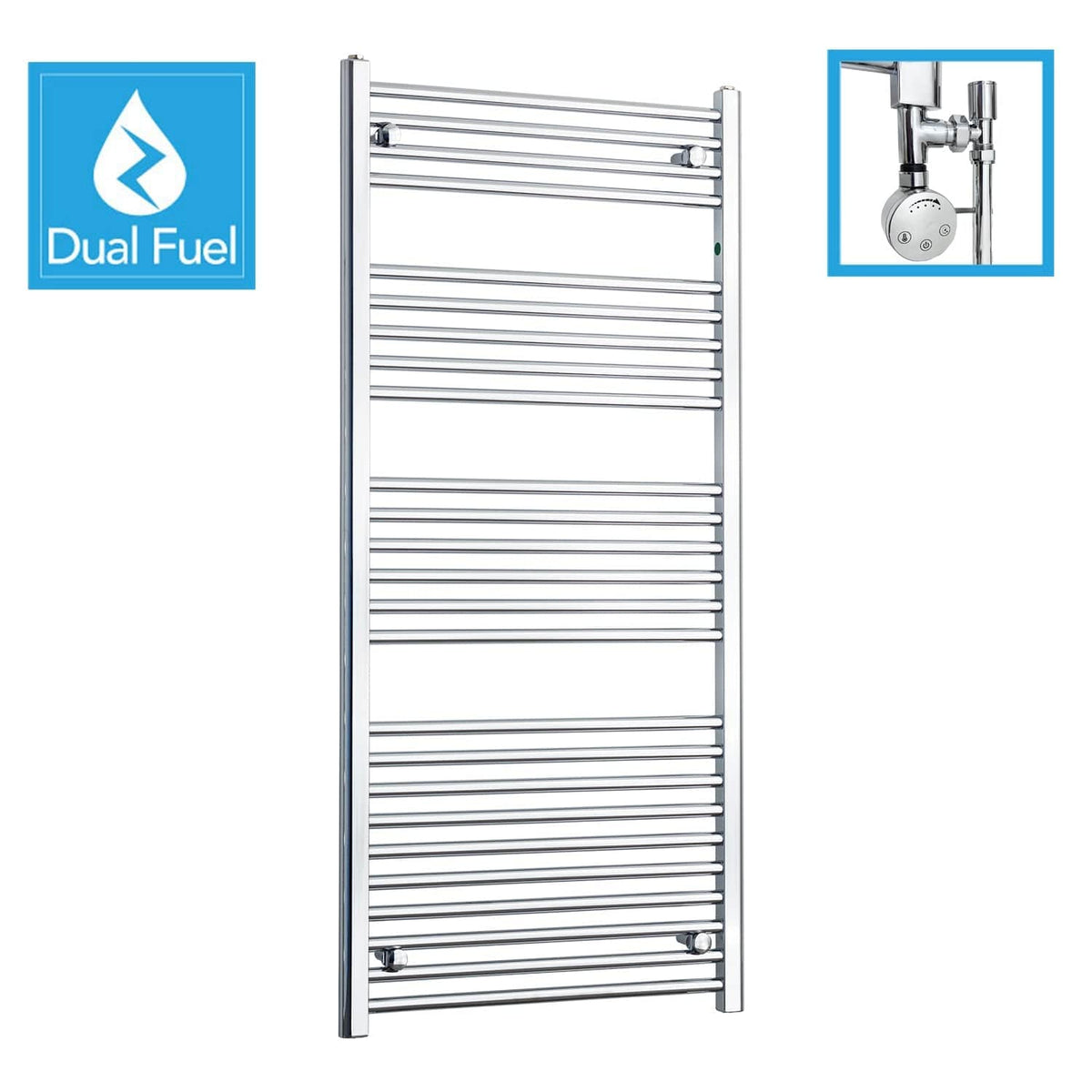 550 x 1400 Chrome Dual Fuel Flat Heated Towel Rail