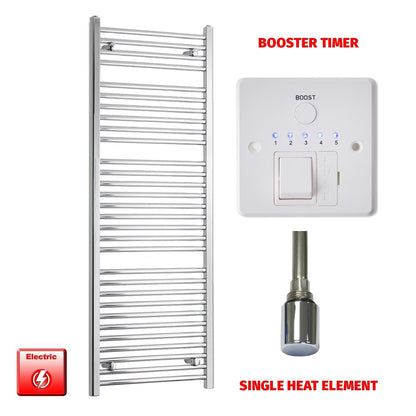 Single Heat Element + Booster Timer 550 x 1500 Pre-Filled Electric Heated Towel Rail Chrome HTR