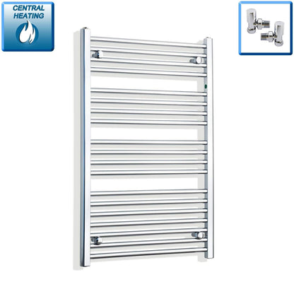 With Angled Valves 550mm Wide 1000mm High Flat Chrome Heated Towel Radiator
