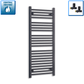 With Straight Valve 550mm Wide 1200mm High Flat Black Heated Towel Rail Radiator