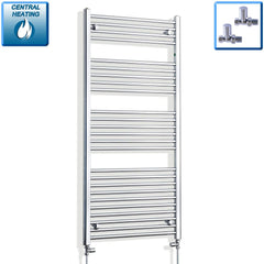 With Straight Inline Valves 600 mm Wide x 1400 mm High Flat Chrome Towel Rail Radiator