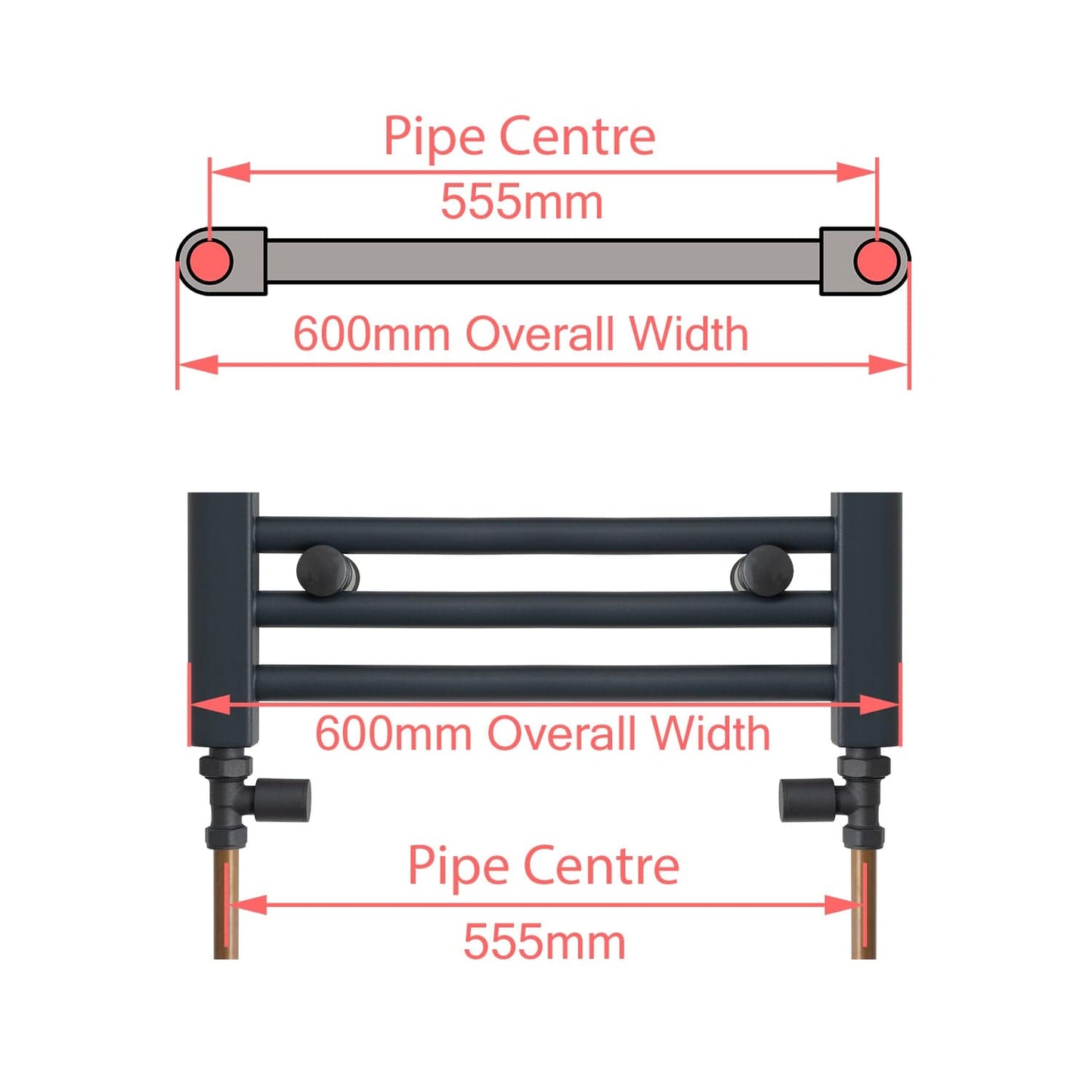 600 x 1800 Flat Anthracite Sand Grey Heated Towel Rail