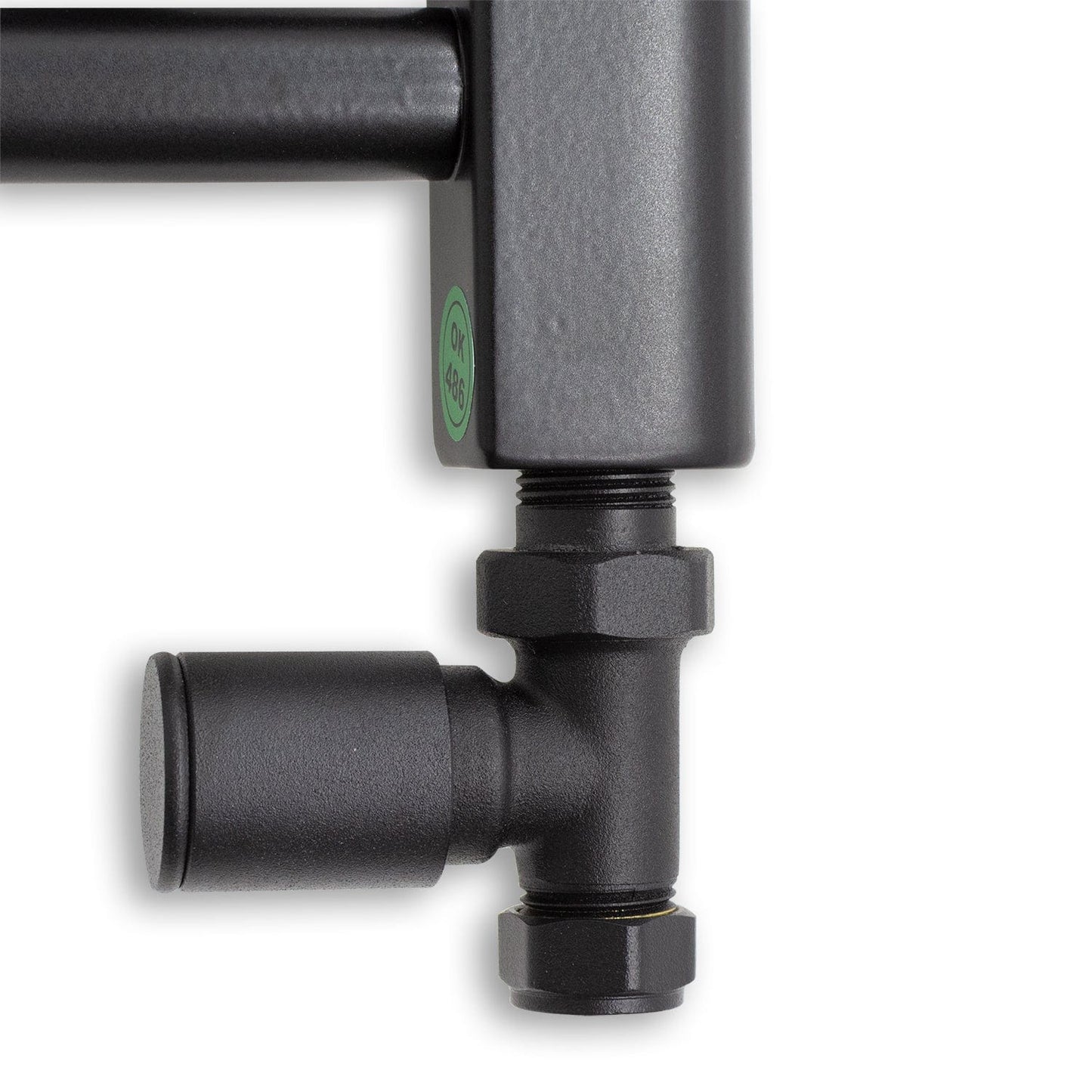 Matt Black Heated Towel Rail Dimensions - 1750mm Pipe Centre, 1800mm Overall Width